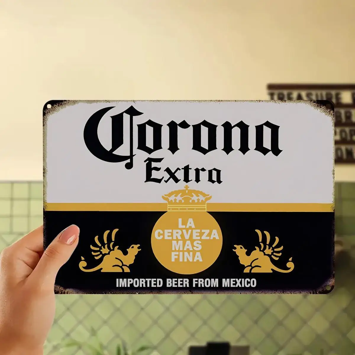 Corona Extra Beer Metal Tin Sign - Vintage Mexican Beer Poster - Pre-Drilled Holes for Easy Hanging - Corona Extra Brewery Deco