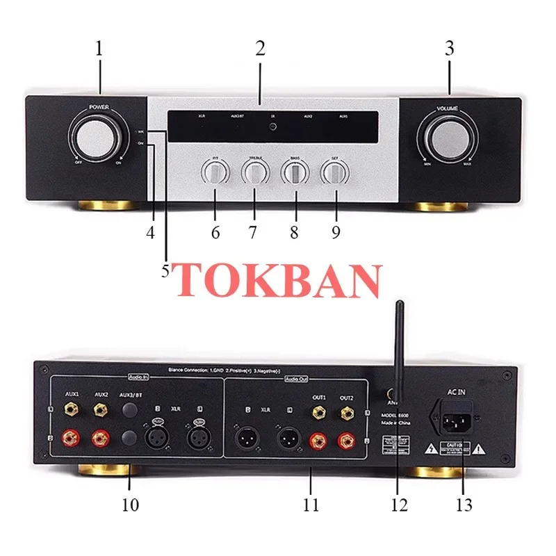 Tokban E600 Vacuum Tube Preamplifier Class A Preamp Balanced XLR Treble Bass Adjustable Bluetooth 5.1 HIFI Preamplifier