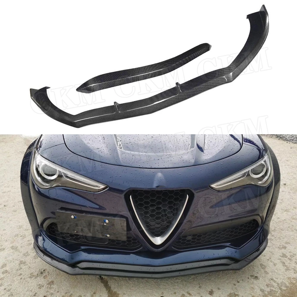 

CKMUUER For Alfa Romeo Stelvio 2017 2018 2019 Carbon fiber Front Bumper Lip Spoiler Chin Trim Bumper Guard Car Styling