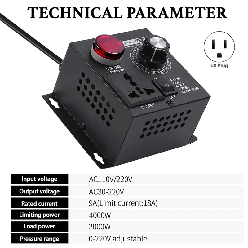 Контроллер скорости двигателя ABLL-AC, регулятор скорости переменного тока, регулятор скорости вентилятора, регулятор напряжения SCR 120 В, вилка стандарта США