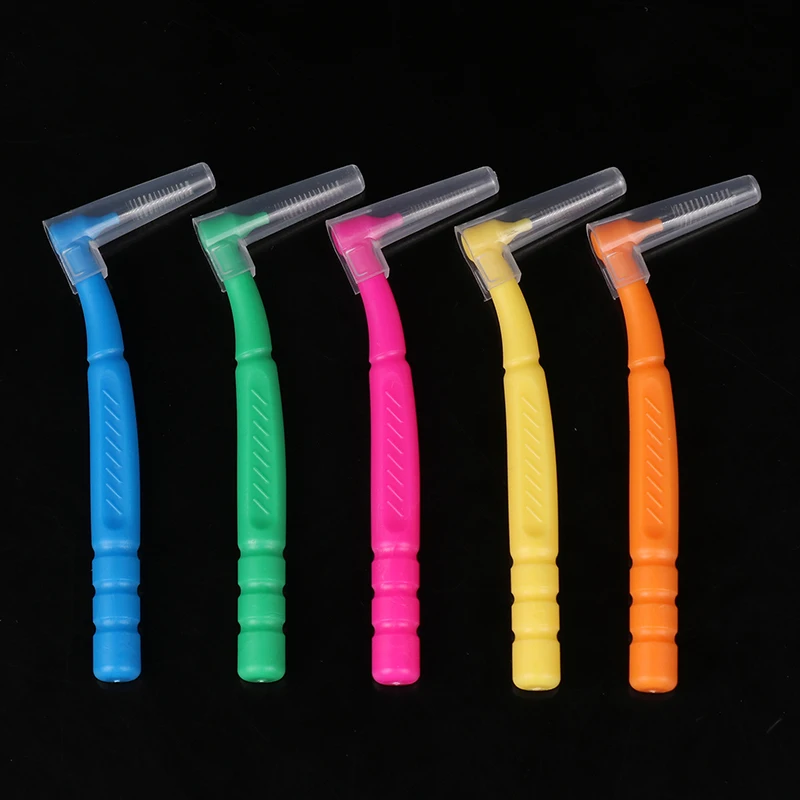 Cepillos de ortodoncia en forma de L, cepillo Interdental, limpieza entre dientes, Mini cepillo de dientes, viaje portátil, 10 piezas