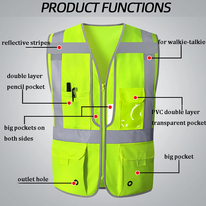 Reflective Vest for Motorcycle Motorbike Safety Vest Reflective with Big Pockets Construction Vest Reflector