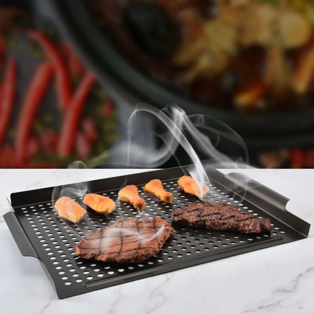 

1pc Non-Stick Barbecue Tray Roasting Pan Grilled Fish Cookware Outdoor Bbq Accessories Bakeware Plate Lightweight Steel