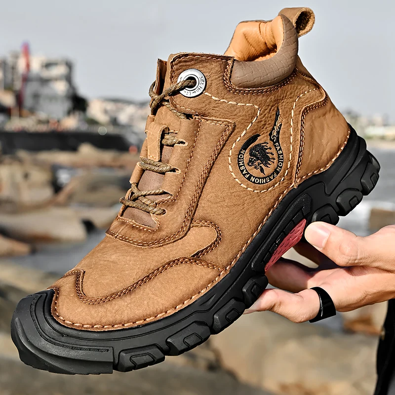 

New 2025 Handmade Leather Boots Men Casual Shoes botas Design Sneakers Man Comfortable Leather Shoes Men Ankle Boots Outdoor