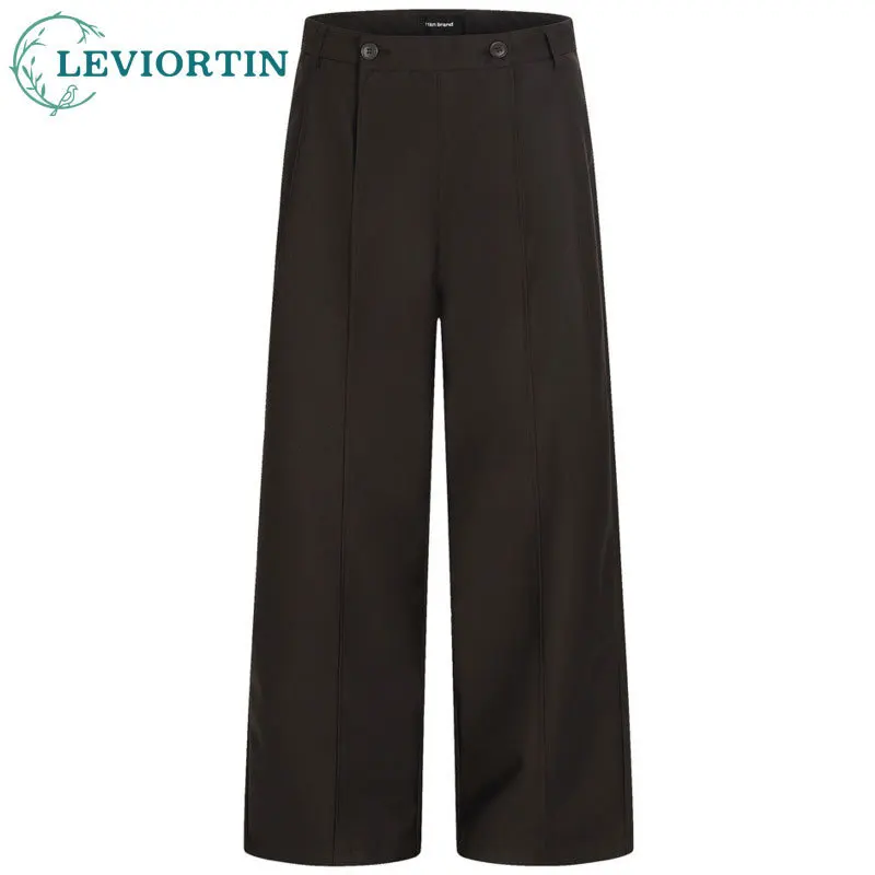 

Men's fashion trend brand double open collar design, solid color loose and versatile, wide leg straight leg casual suit pants