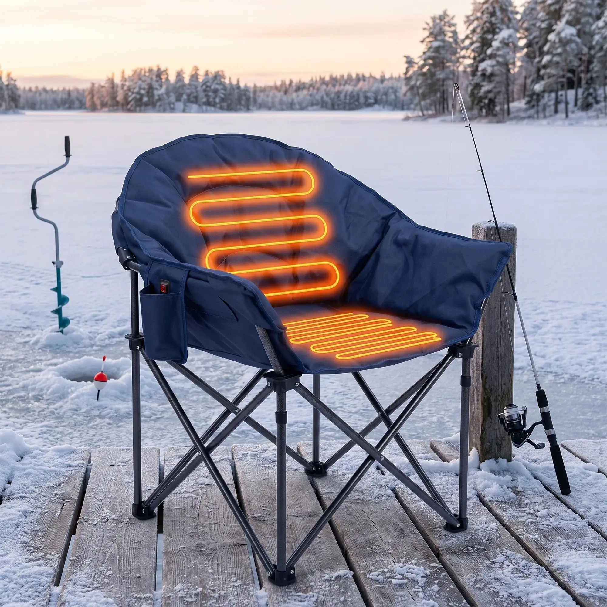 Oversized Heated Camping Chair With 3 Heat Levels, High Back Folding Padded Outdoor Chair With Cup Holder, Pockets And Carry Bag