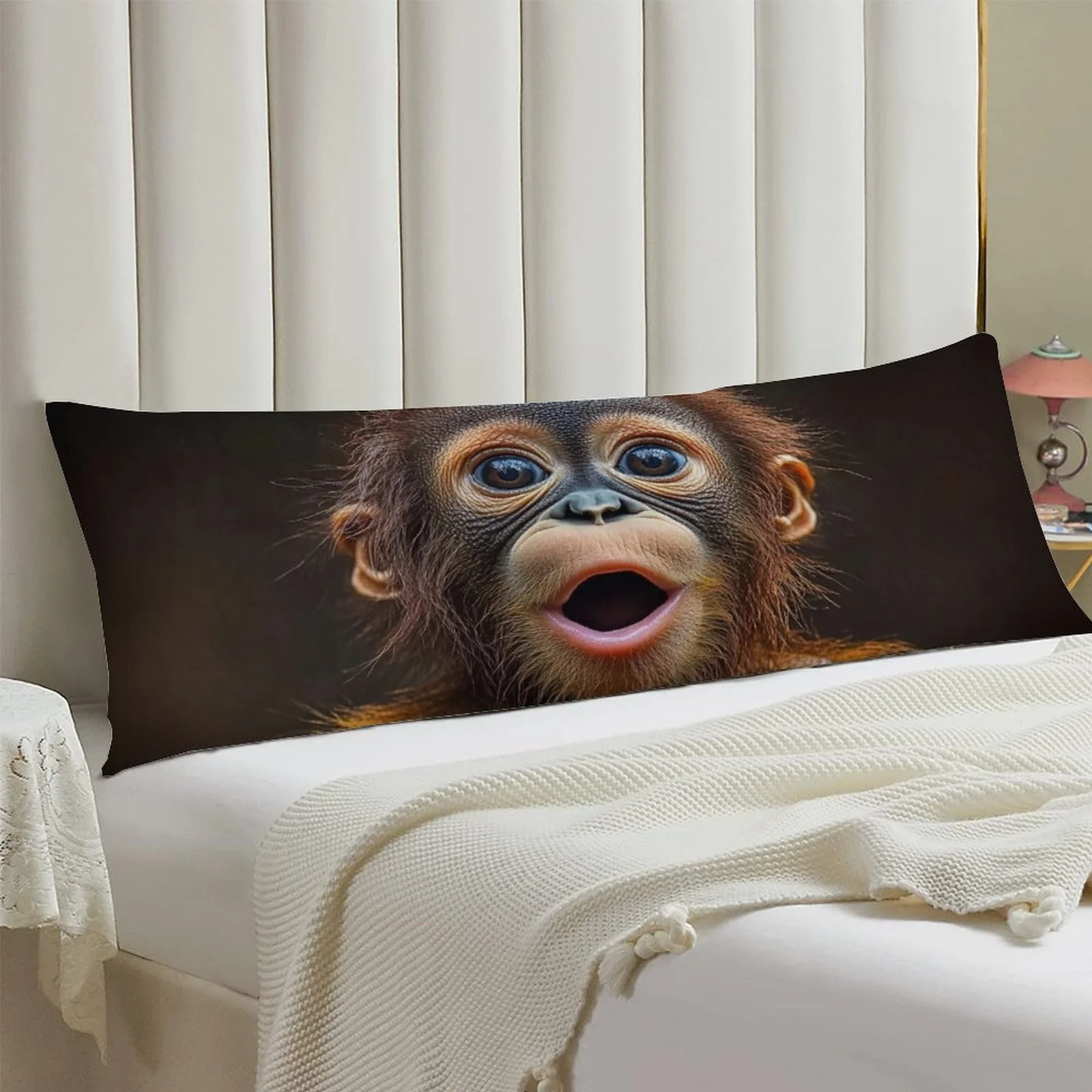 Orange Monkey Design Body Pillowcase, Fashionable Trendy Long Plush Pillowcase, Soft Comfortable Double-Sided Printed Large Body