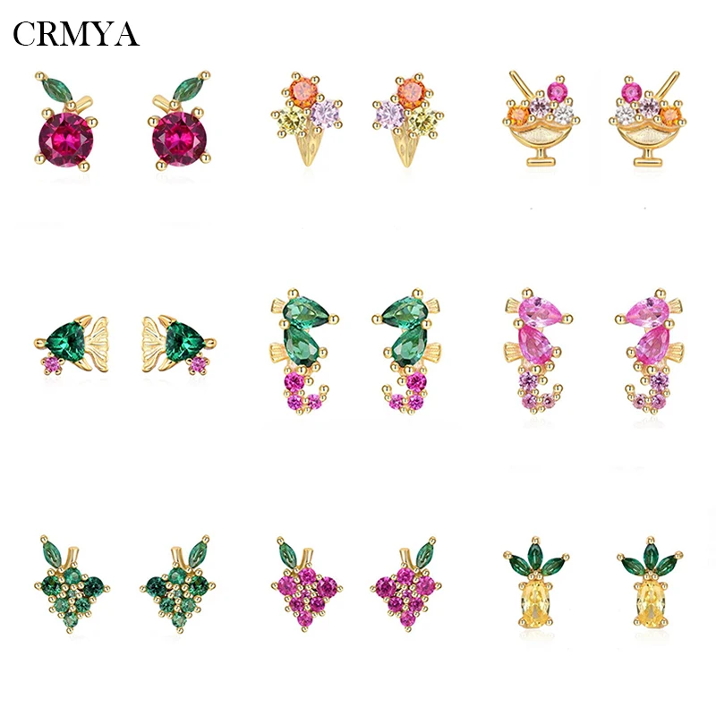 CRMYA สี CZ Zircon STUD ต่างหูผู้หญิงน่ารักทองเงินเจาะต่างหูผู้หญิง 2022 เครื่องประดับขายส่ง