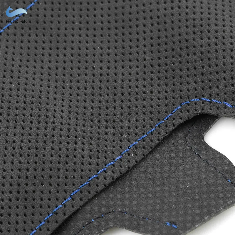 Suede Perforated Leather Car Steering Wheel Cover Blue Strip Lines For Renault Megane 2 2003-2008 Kangoo 2008 Scenic 2 2003-2009