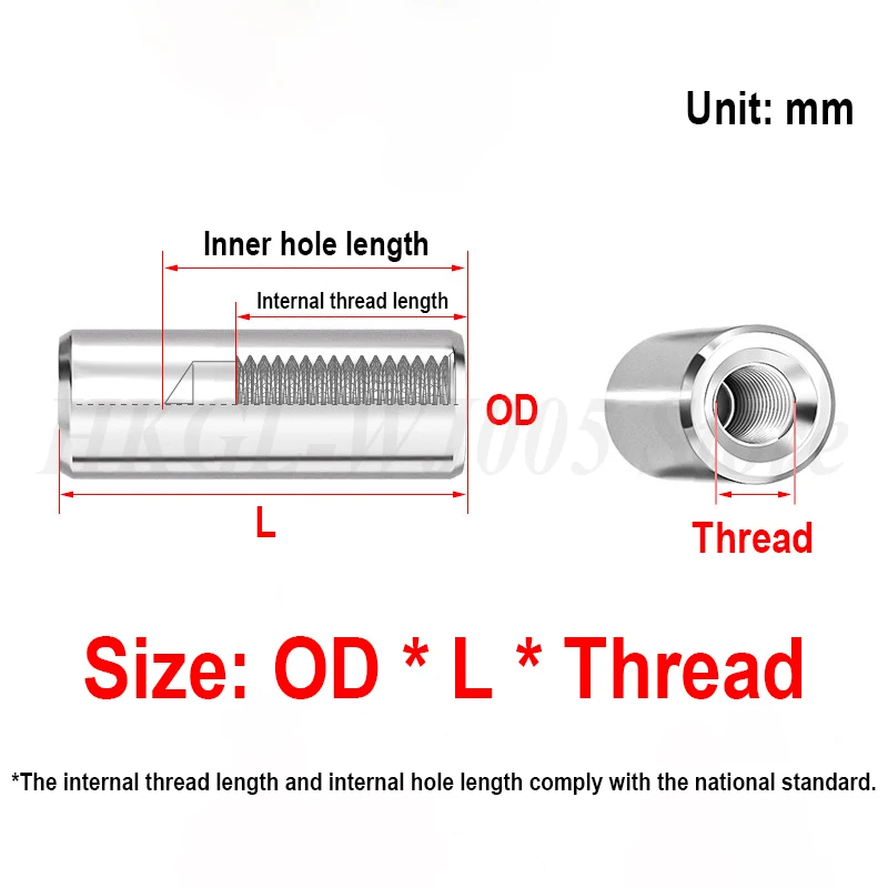 M2-M10 304 Stainless Steel Internal Thread Cylindrical Pin GB120 Female Thread Locating Pin Dowel Pin Length 6-100mm OD 3-20mm