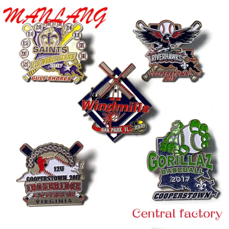 China Custom Hoge Kwaliteit Honkbal Pin Metalen Badges Zacht Email Reversspeldjes Voor Sport