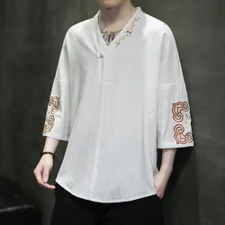 Japanese Shirt Kimono Yukata Retro V-neck Embroidered T-shirt Men's Hip Hop M-6XL 2023 Spring and Summer New Men's Shirt Tops
