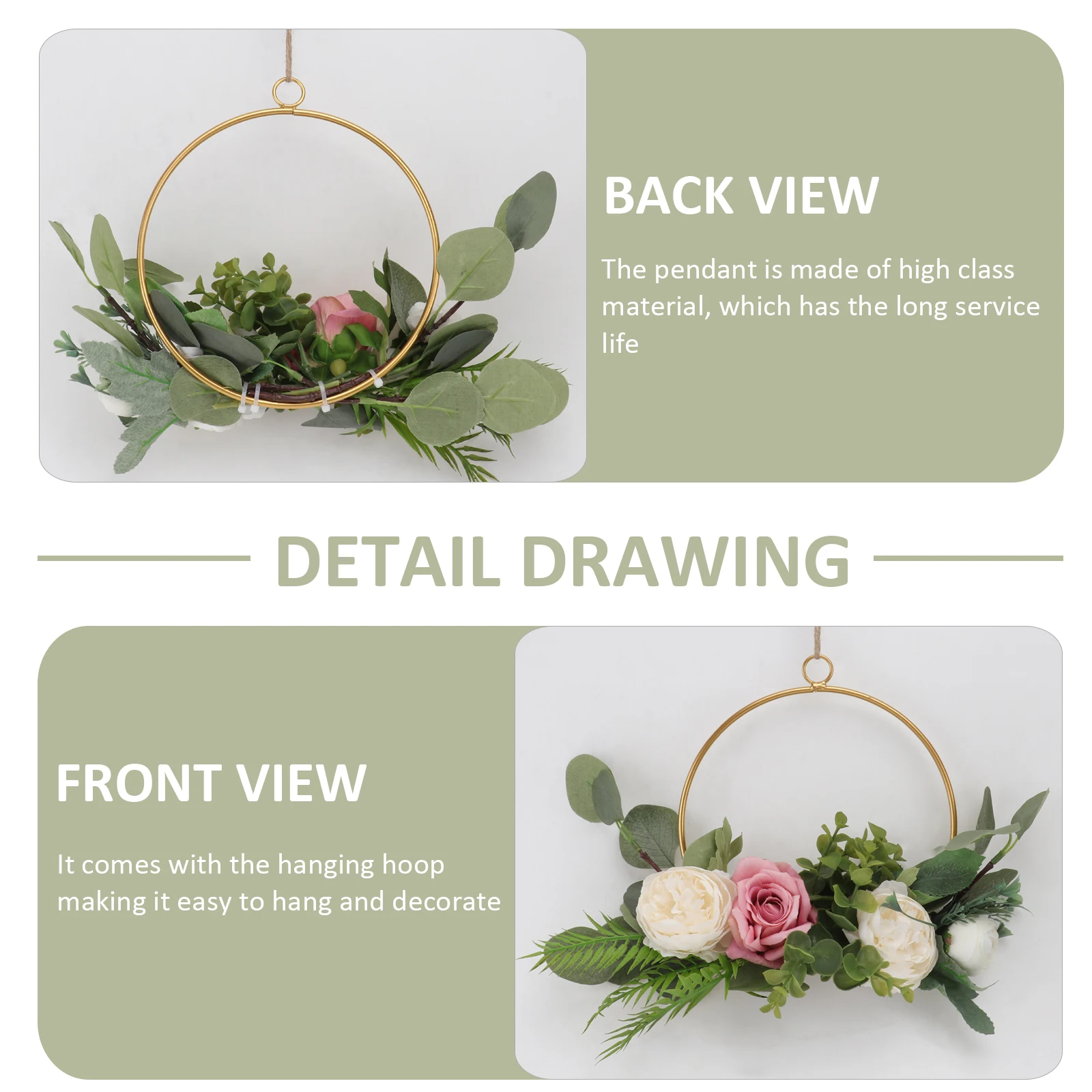 

1pc Artificial Garland Wreath Ornament Wall Decor Hoop Colorful Flowers Metal Circle Simulation Christmas New Year Decorations