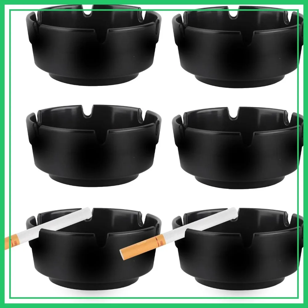 

6Pcs Plastic Ashtray Set for Indoor Outdoor Use - Home, Patio, Restaurant, Bar, Hotel, Office (Black)