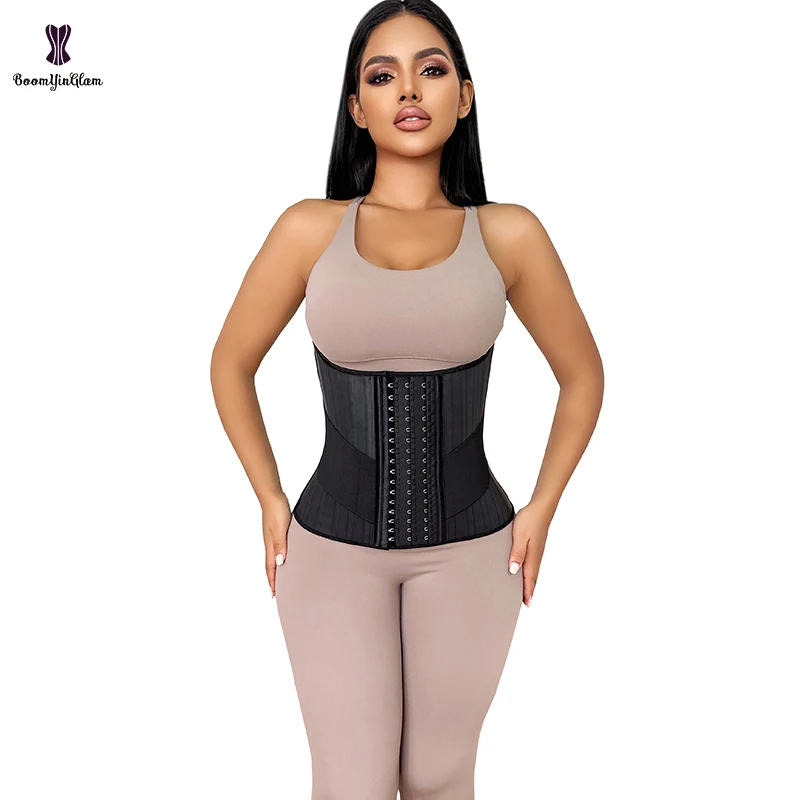 16 Buckles Tummy Control Belly Flat Sheath Shinny Latex Waist Trainer Slimming Belt Plus Size Underbust Corselet For Women