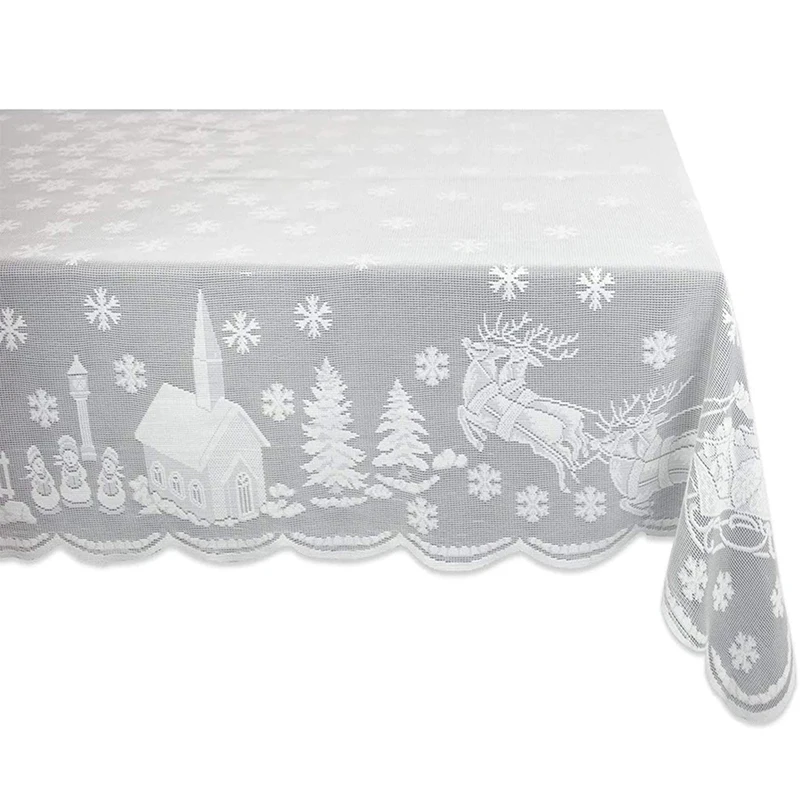 Mantel navideño de Papá Noel, muñeco de nieve, alce, bordado, fiesta de Navidad, mantel de encaje, decoraciones cuadradas para fiesta, alta calidad
