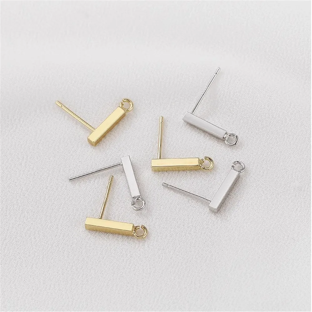 

925 Silver Needle 14k Gold Rectangular Earrings with Hanging Rings Handmade Diy Earrings Accessories E004