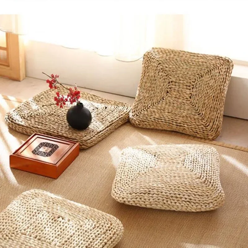 Ground Cushion Square Tatami Mat Grass-Woven Window Seat Pad Japanese-Style PuTuan Meditation Mat Eco-Friendly Meditation Mat