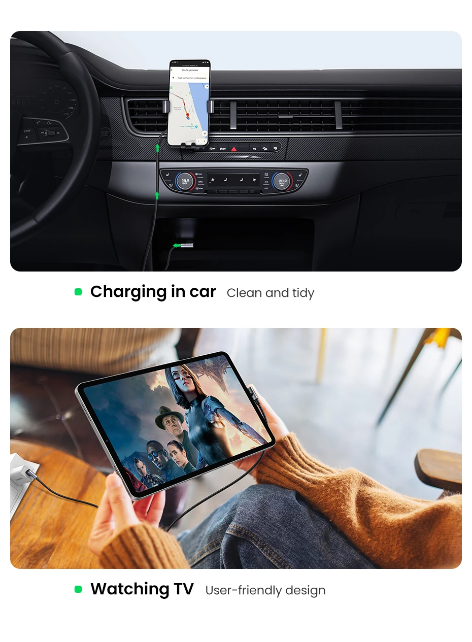 UGREEN 90 Degree USB C Cable Nylon Fast Charge USB Type C Cable for iPhone 17 16 Xiaomi Samsung S25 S24 Poco USB-C to USB-C Cord