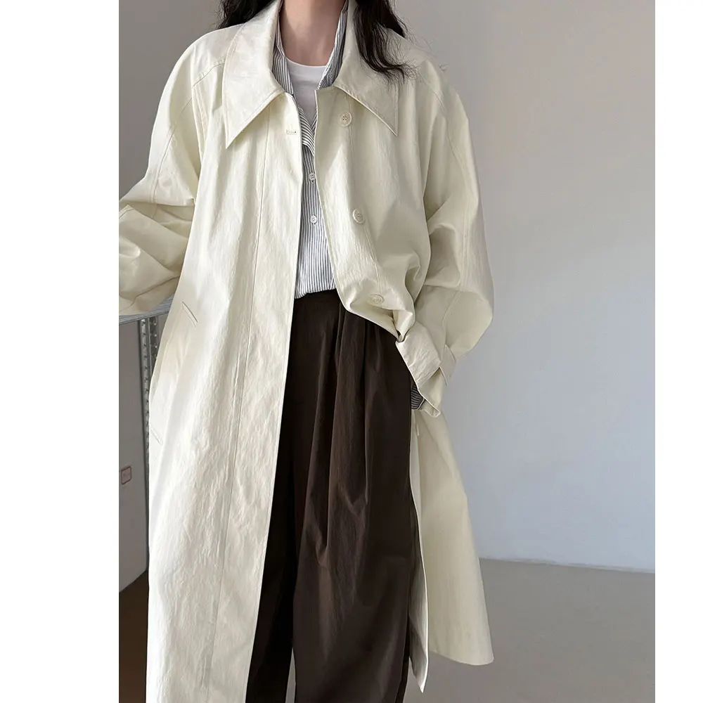

High Quality Women Autumn Long Trench Coat Turn Down Collar 60% Cotton Blending Trench Coat Femme Casaco Abrigo Streetwear