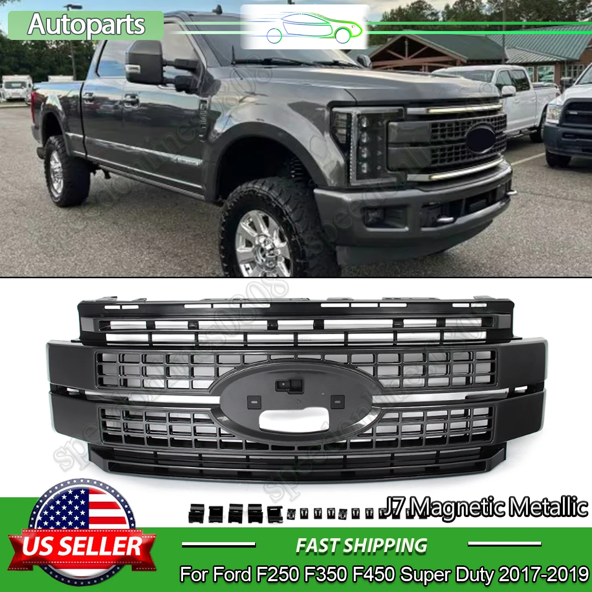 SAIQINGSP For Ford F250 F350 F450 Super Duty 2017 2018 2019 Racing Grilles Front Bumper Front Bumper Center Grilles