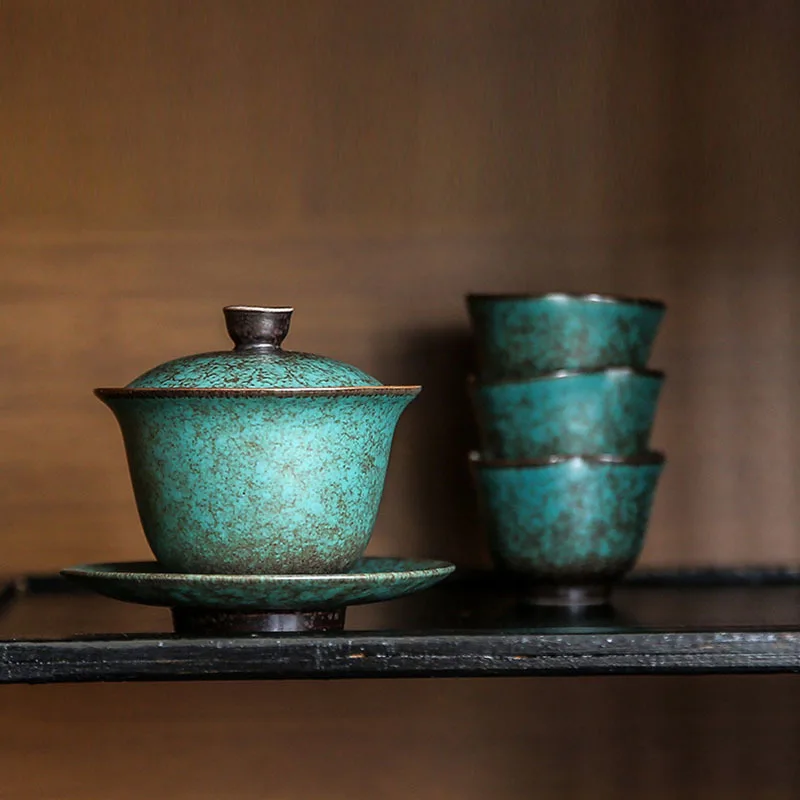 Imagem -03 - Estilo Japonês Esmalte Turquesa Cerâmica Sancai Gaiwan Retro Estufa Mudança de Alta Capacidade de Chá Capa Tigela Drinkware Presente Personalizado