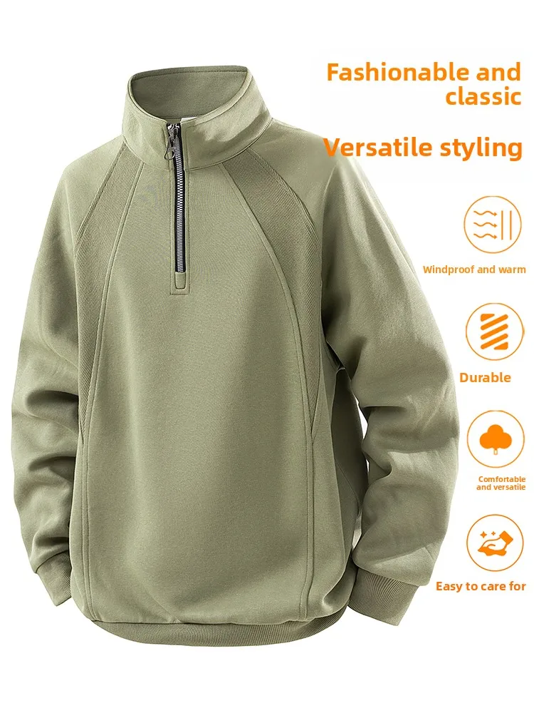 

Spring Autumn Men's Hoodie Stand Collar Versatile Casual Haome f Zip up Cotton Polyester Blend Long Sve Sweatirt