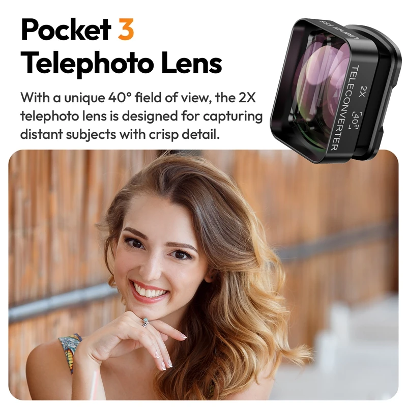 Teleobjetivo gran angular magnético Ulanzi F35 1.5X ampliado 112 °   para DJI Osmo Pocket 3 Recubrimiento de doble cara Protección profesional