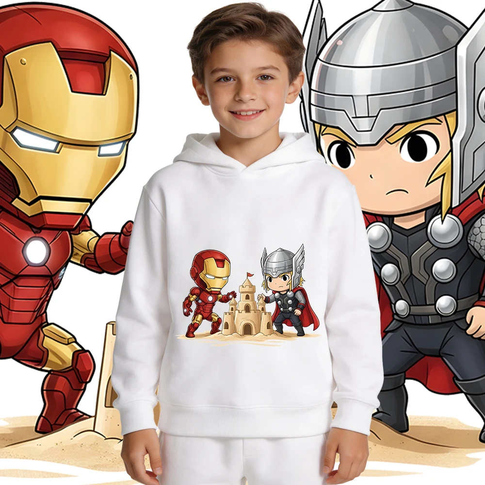 

Детская толстовка с принтом Chibi Iron Man Thor Sandcastle для мальчиков и девочек, толстовка с флисовой подкладкой, толстый теплый осенне-зимний пуловер, толстовка с капюшоном