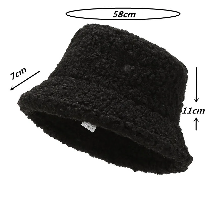 Bucket Hats Women Fuzzy Sherpa Hats Winter Hat Girl Warm Faux Fur Solid Windproof Vintage Fisherman Hat for Women Dropshipping