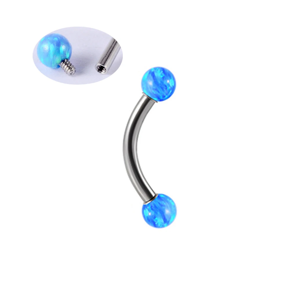 2X 16g 1,2mm Opal Augenbrauenring Stahl 6mm - 14mm Bar Curved Barbell Monroe Lip Stud Body Piercing mit Innengewinde – Detail 3