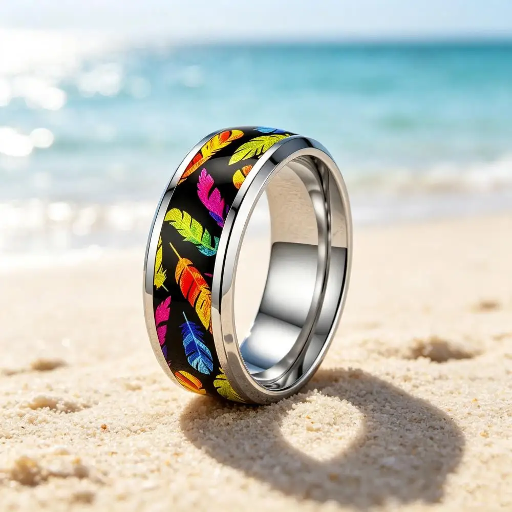 Colorful Stainless Steel Rings For Women Men Black Silver Color Female Male Promise Couple Enagement Wedding Bands Party Jewelry