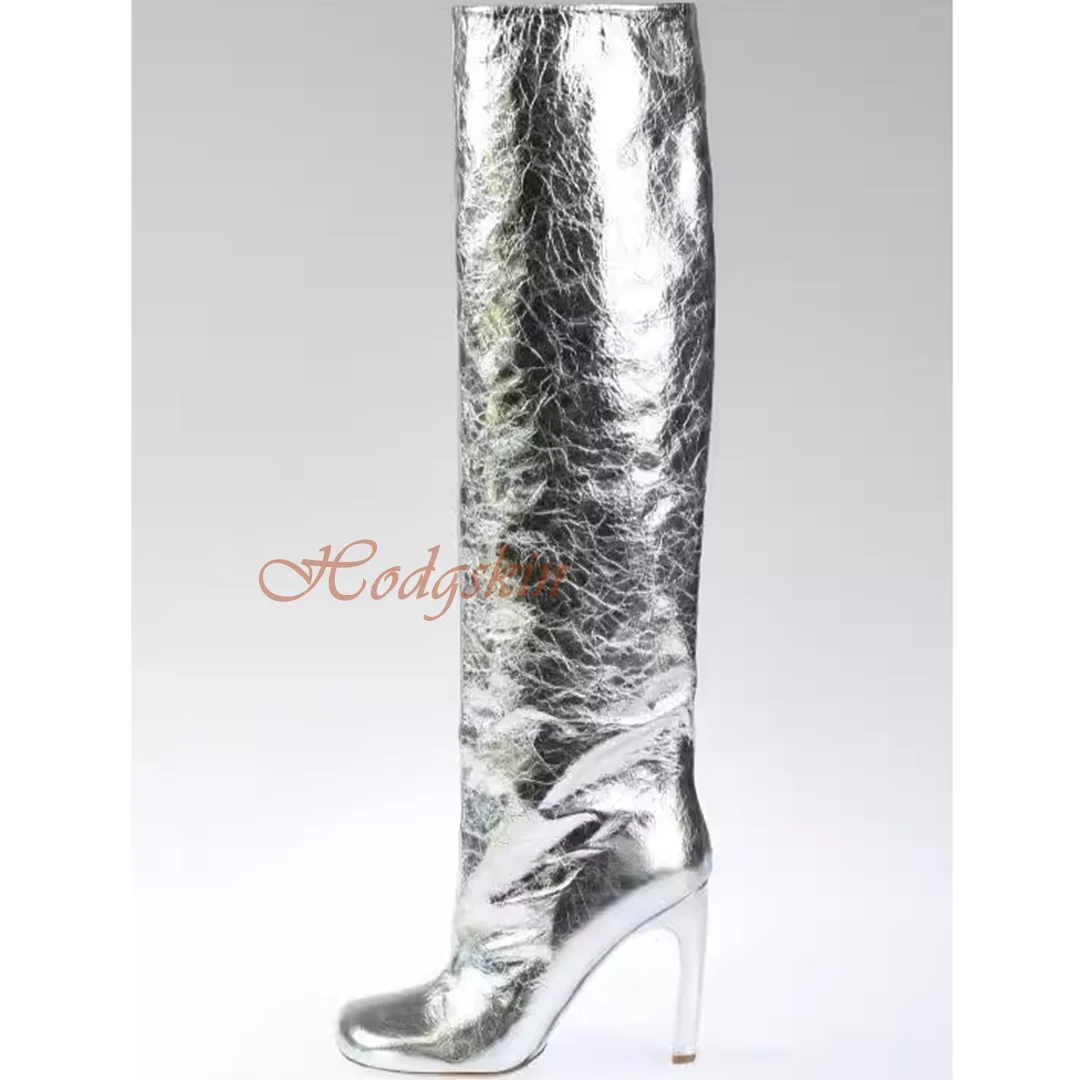 Stivali lunghi con punta quadrata tacchi a spillo scarpe Casual da donna in pelle solida Slip On stivali invernali di nuovo stile Party Designer