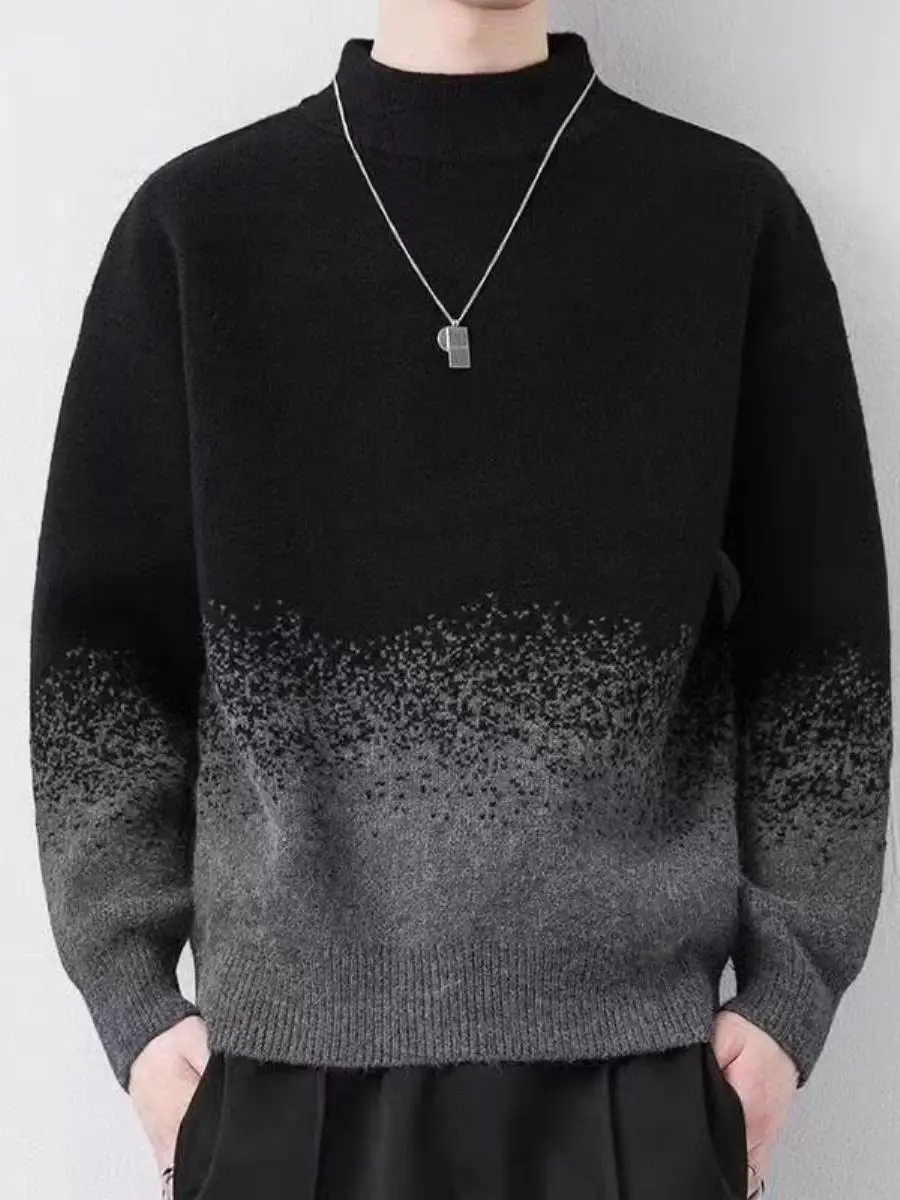 

Men's Knitted Sweater adient Thiened Loose High Collar Winter Warm Casual Long Sve Top f High Collar Lazy Sle