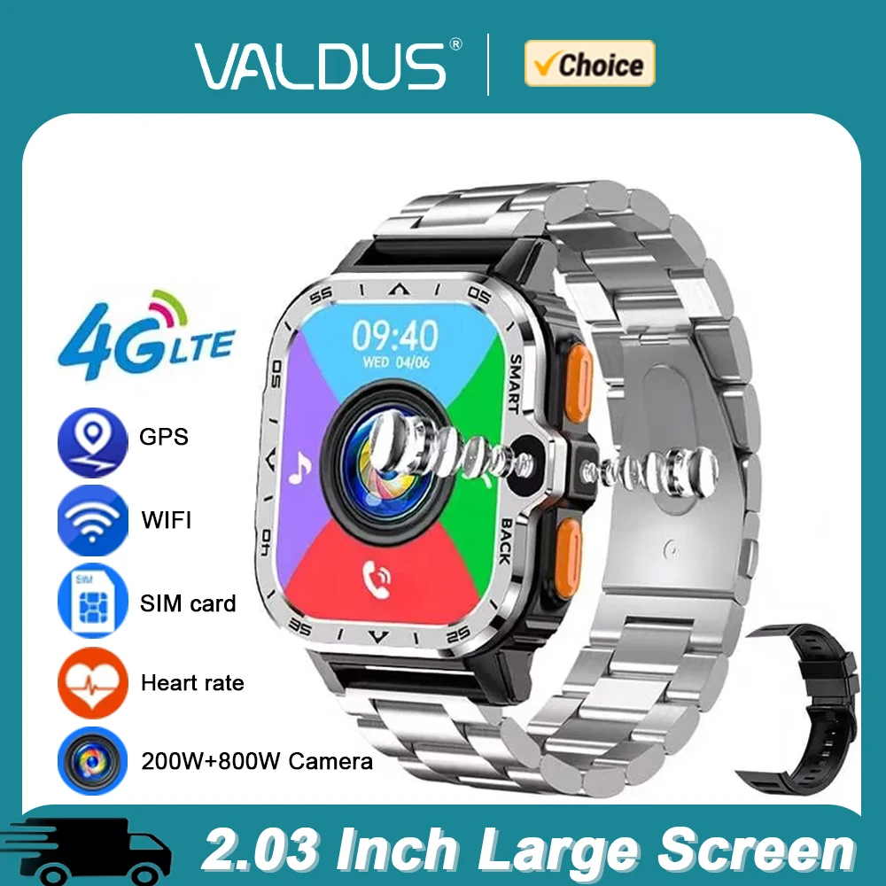 

Умные часы Valdus PGD 5G для мужчин GPS WiFi 2G/4G RAM 16G/64G ROM HD Двойная камера Видеозвонок NFC SIM-карта Android 2,03-дюймовые умные часы