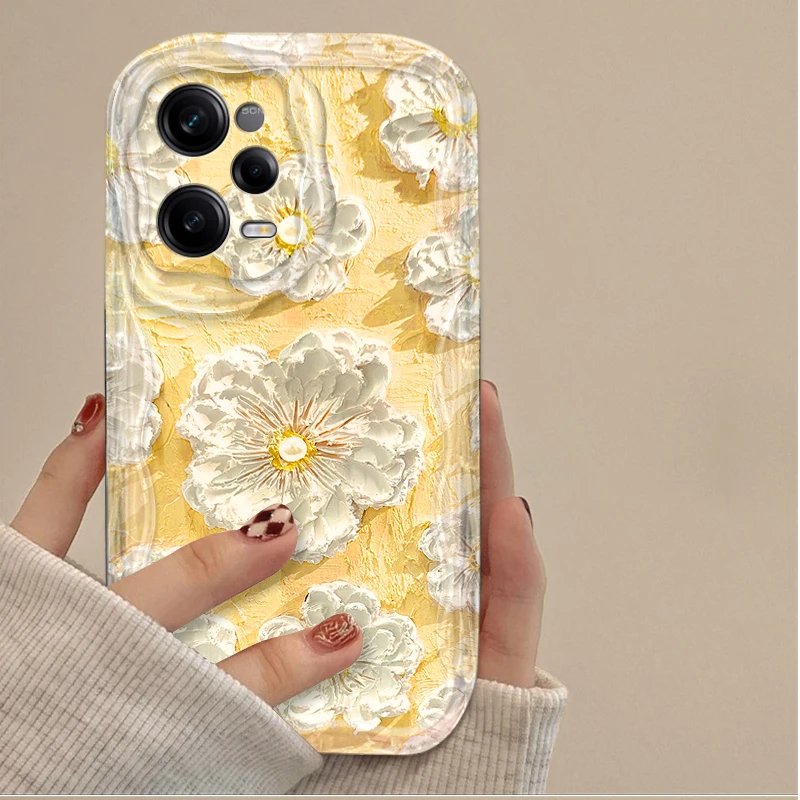 Pintura al óleo funda de flor blanca para Xiaomi Redmi Note 14 13 12 11 10 9 Pro Plus 14S 12S 11S 10S 9S Redmi 14C 14R 13C 12 4G 5G