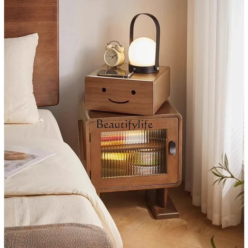 

LXSolid wood robot bedside table small apartment bedroom storage lockerSSS