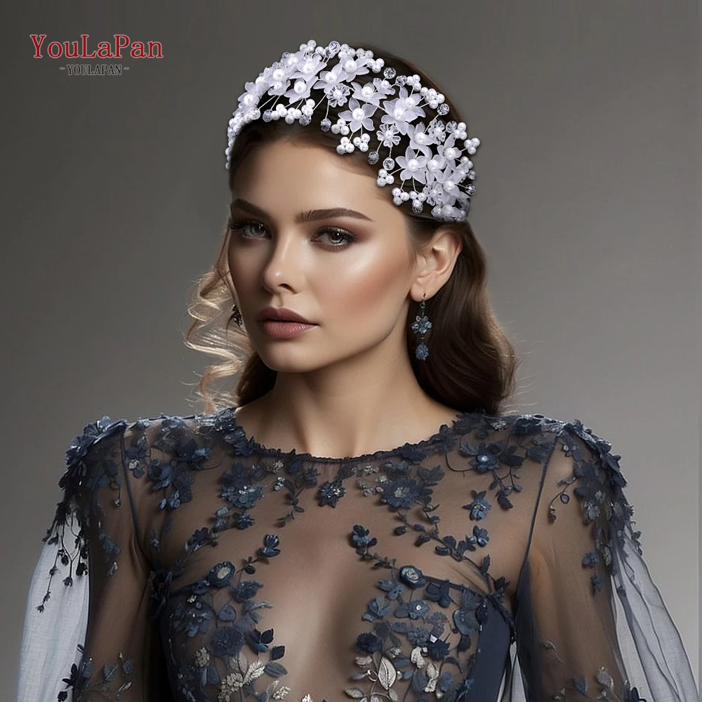 TOPQUEEN Fashion Flower Hairband Wedding Bridal Pearl Hair Accessories Banquet Party Headbands Handmade Exquisite Headwear HP734