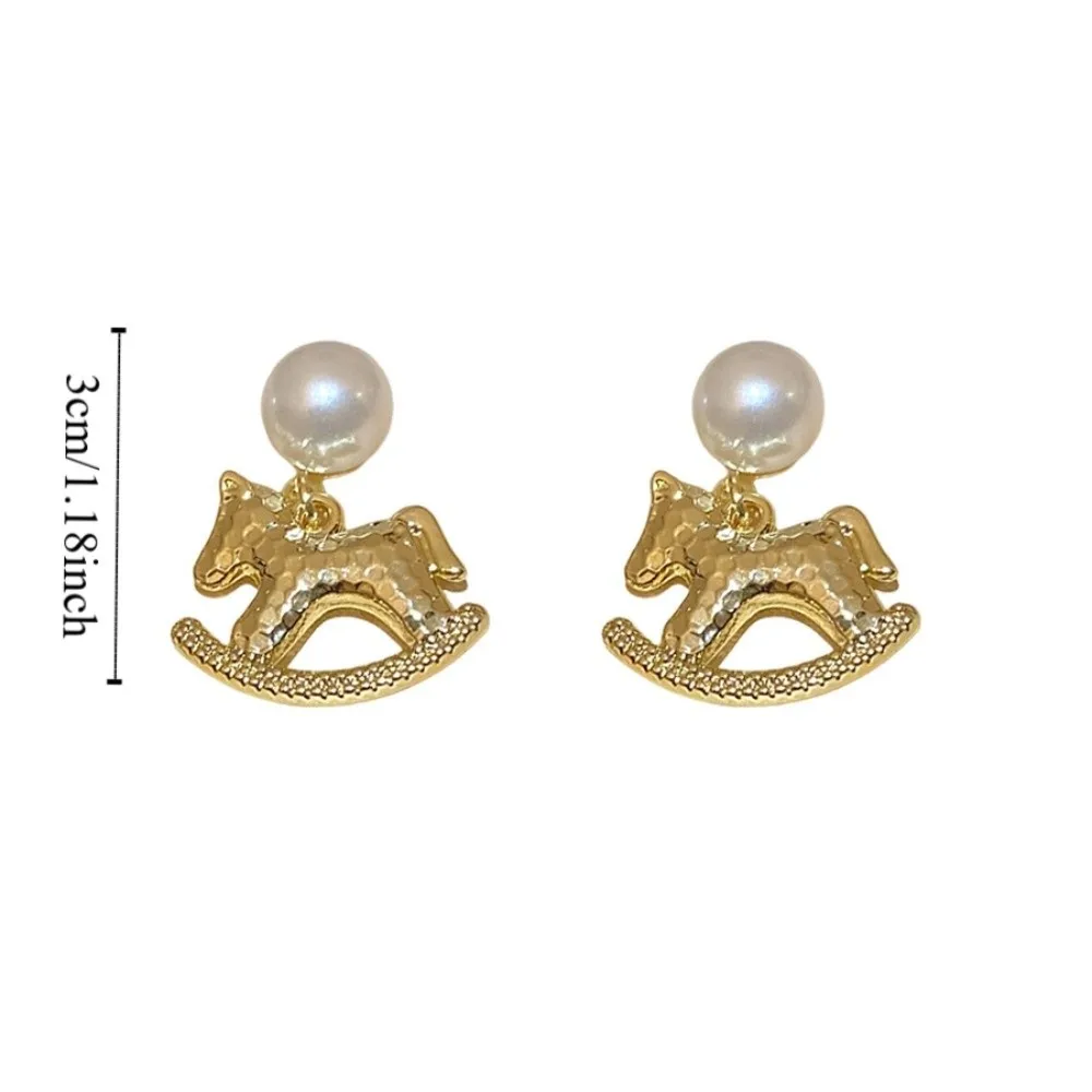 Chinese Horse New Year Pearl Zodiac Pony Earrings Fashion Jewelry Pearl Cartoon Horse Earrings Rocking Pony Cartoon