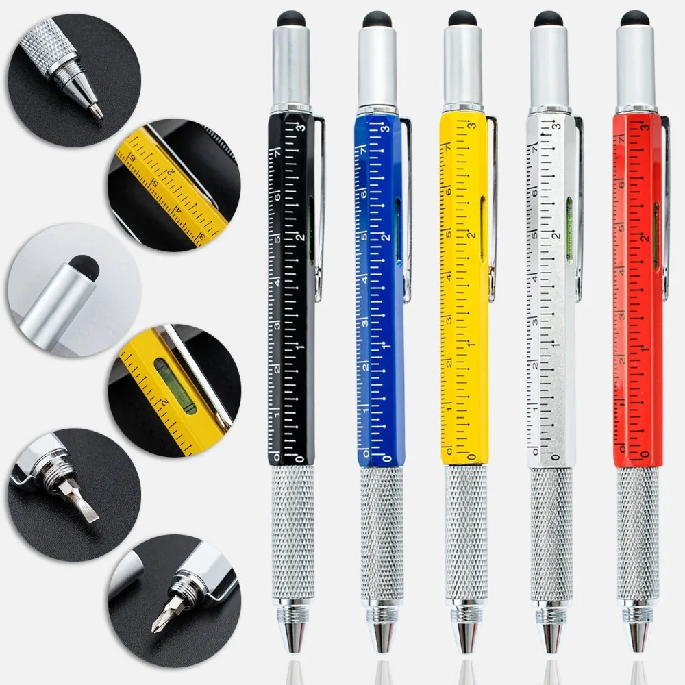 7-in-1 Multi-tool Pen with Screwdriver Screen Touch DIY Woodworking Pen with Ruler for Office Writing Supplies Multi Tools Pen