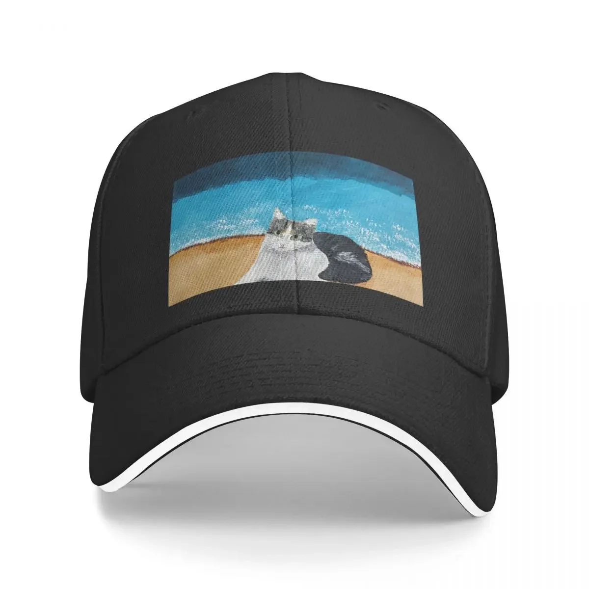 Tabby cat on the beach Baseball Cap beach hat Golf Hat summer hat Woman Men's