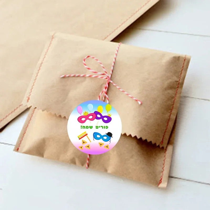 Happy Purim Stickers Self Adhesive Seal Label Sticker for  Stickers Hebrew Jewish Holiday Festival Party Gift Bag Decor