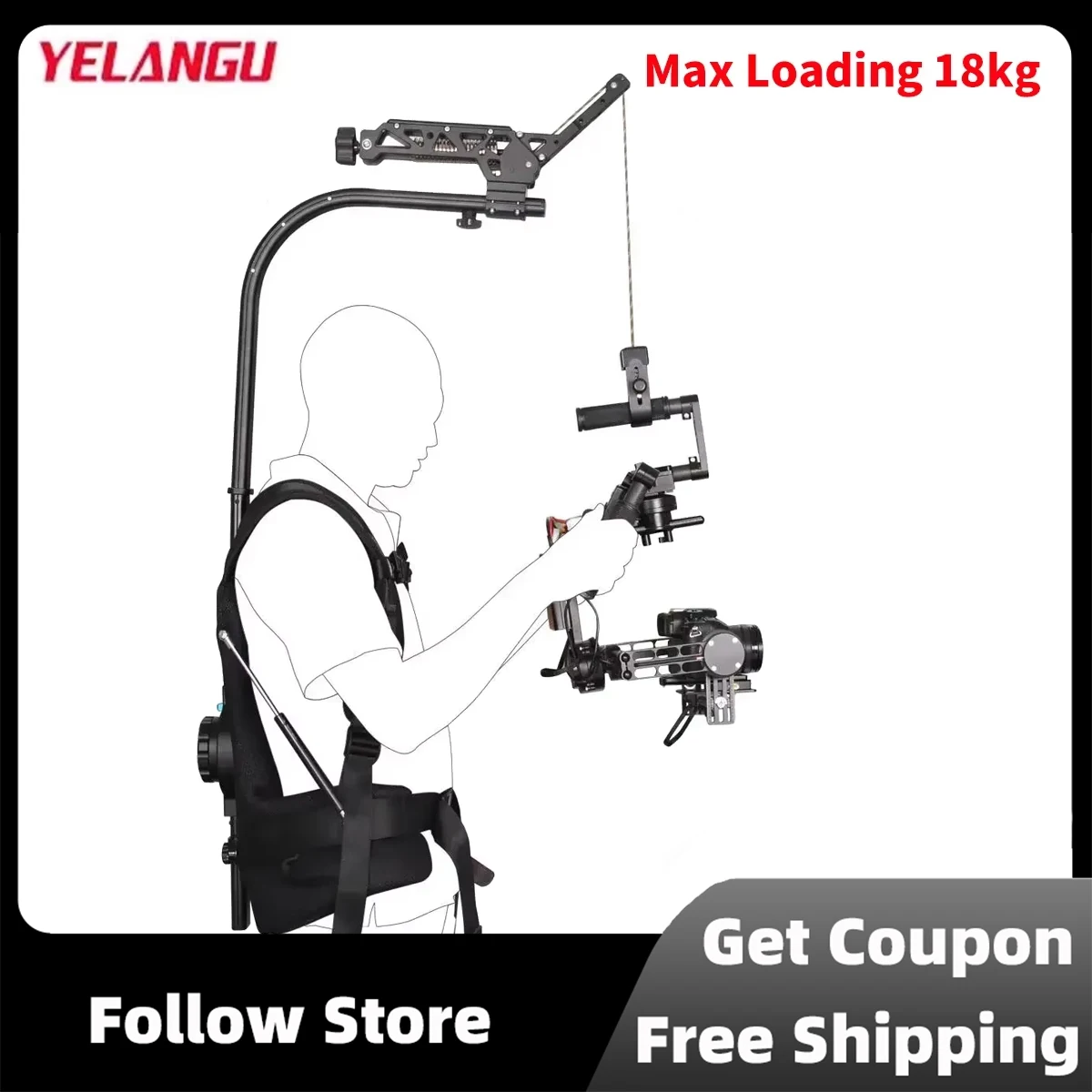 YELANGU 3 Axis Gimbal Handheld Stabilizer EasyRig B1 Steadycam + Secerene a Set Max Loading Weight 18kg For Camera