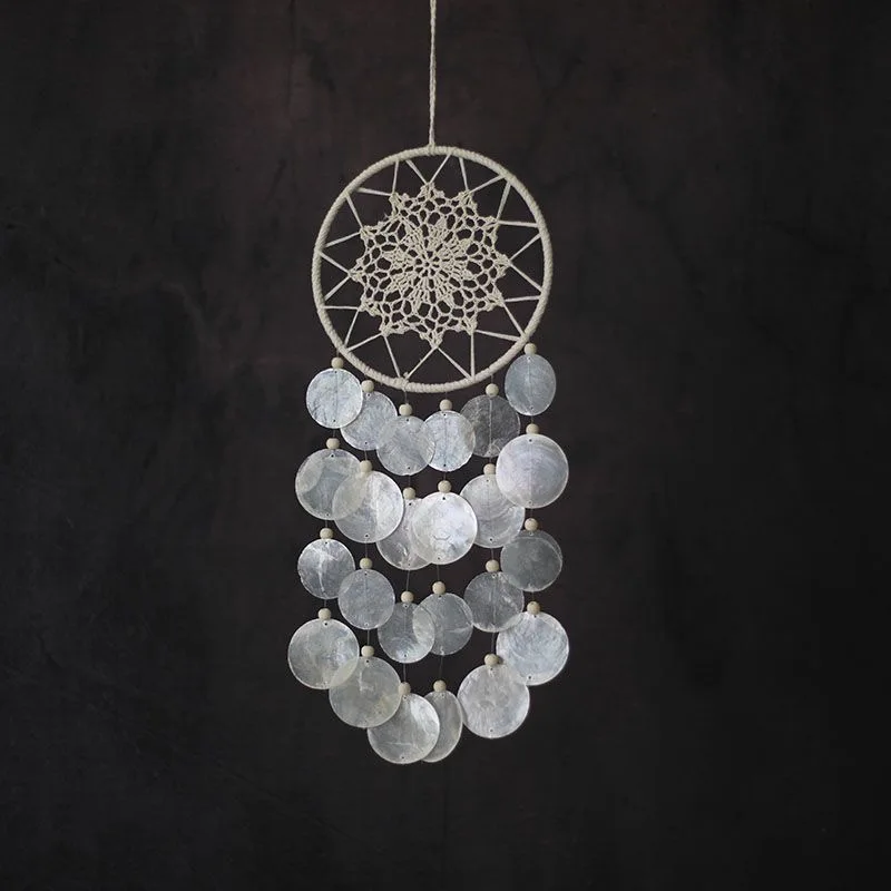 Bohemian Style Shell Dreamcatcher Wind Chime Natural Shell Wall Art for Living Room Wedding Decor.