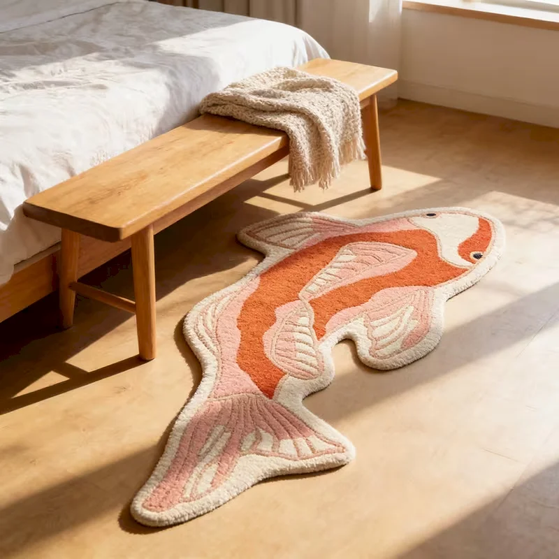 VIKAMA Fish Shaped Irregular Area Carpet, Soft And Non Slip Washable Floor Mat, Creative Animal Carpet, Bedroom Home Decoration