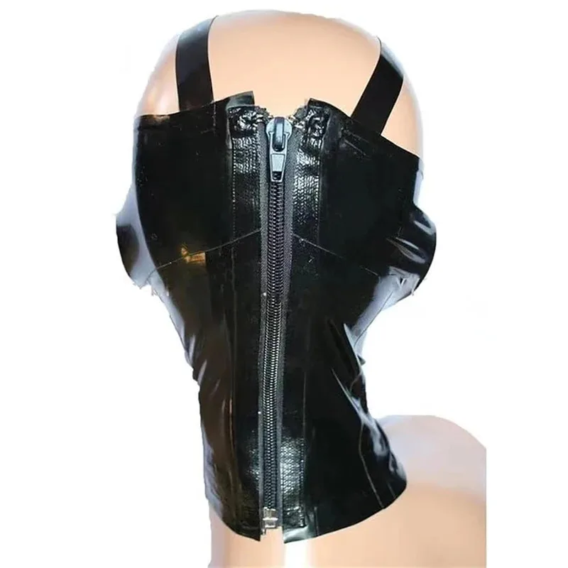 レディースヘッドカバー、ユニセックスハーフフェイスマスク、キャットスーツロールプレイングパーティーコスチューム、BDSMフェチラテックスフードhjk.5