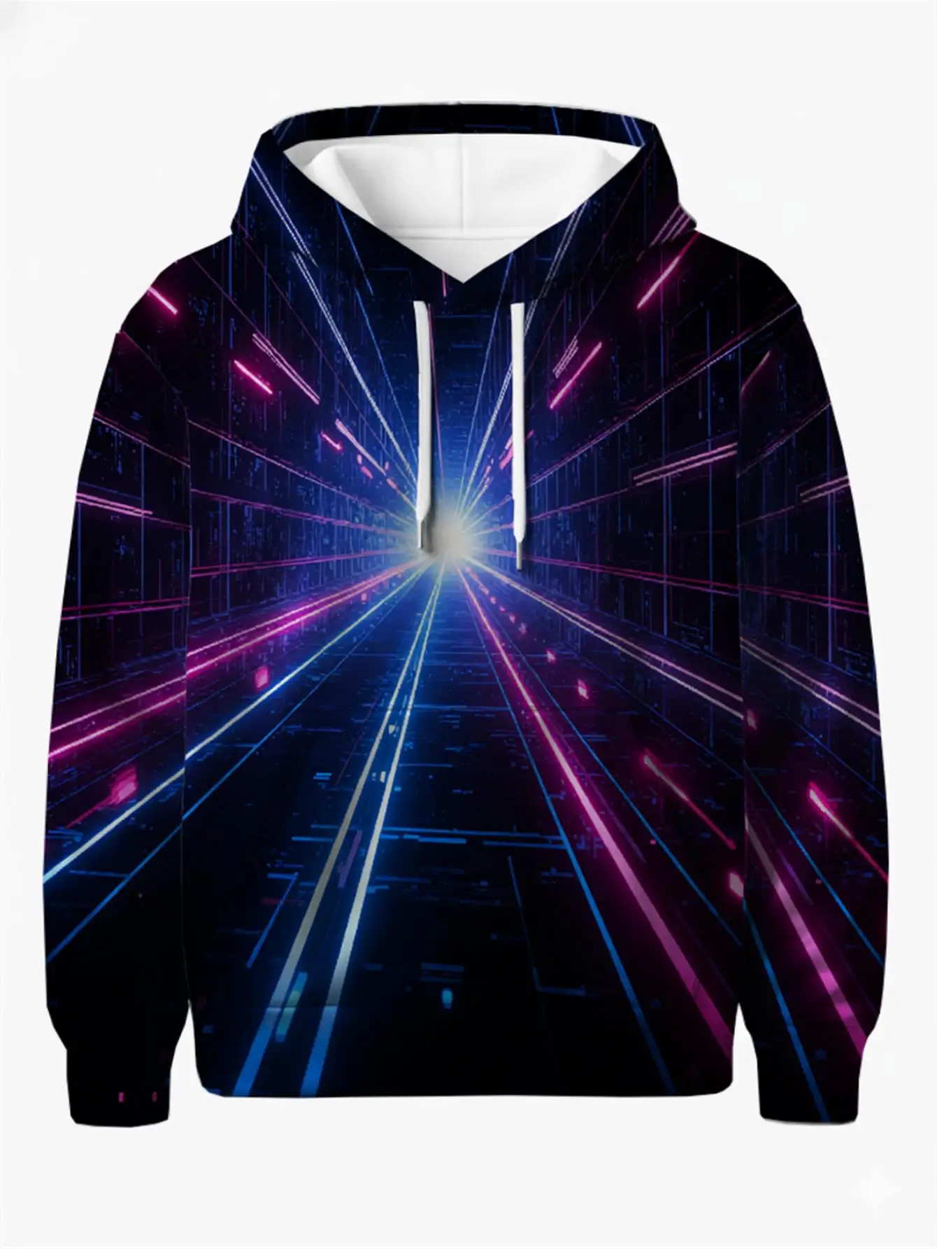 Sweat-shirt à capuche décontracté pour homme, imprimé Cyberpunk néon, motif piste de vitesse, avec cordon de serrage et poches, manches longues