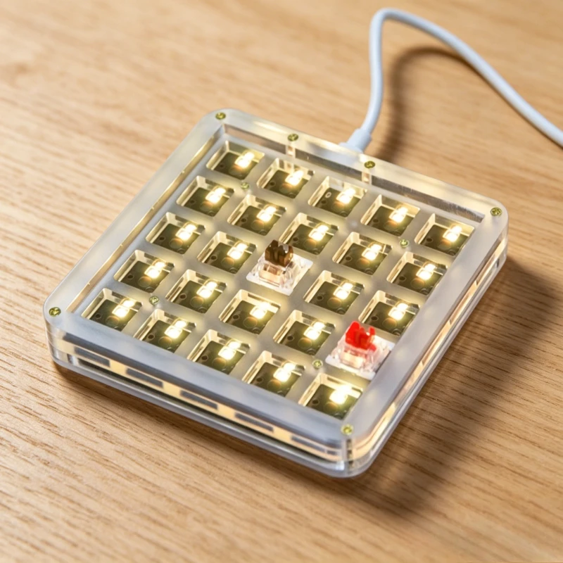 Mini 5x5 Mechanical Keyboard Kit Customized Programming Hot Swappable Transparent RGB Wired Keyboard Supports VIA QMK MX Switch