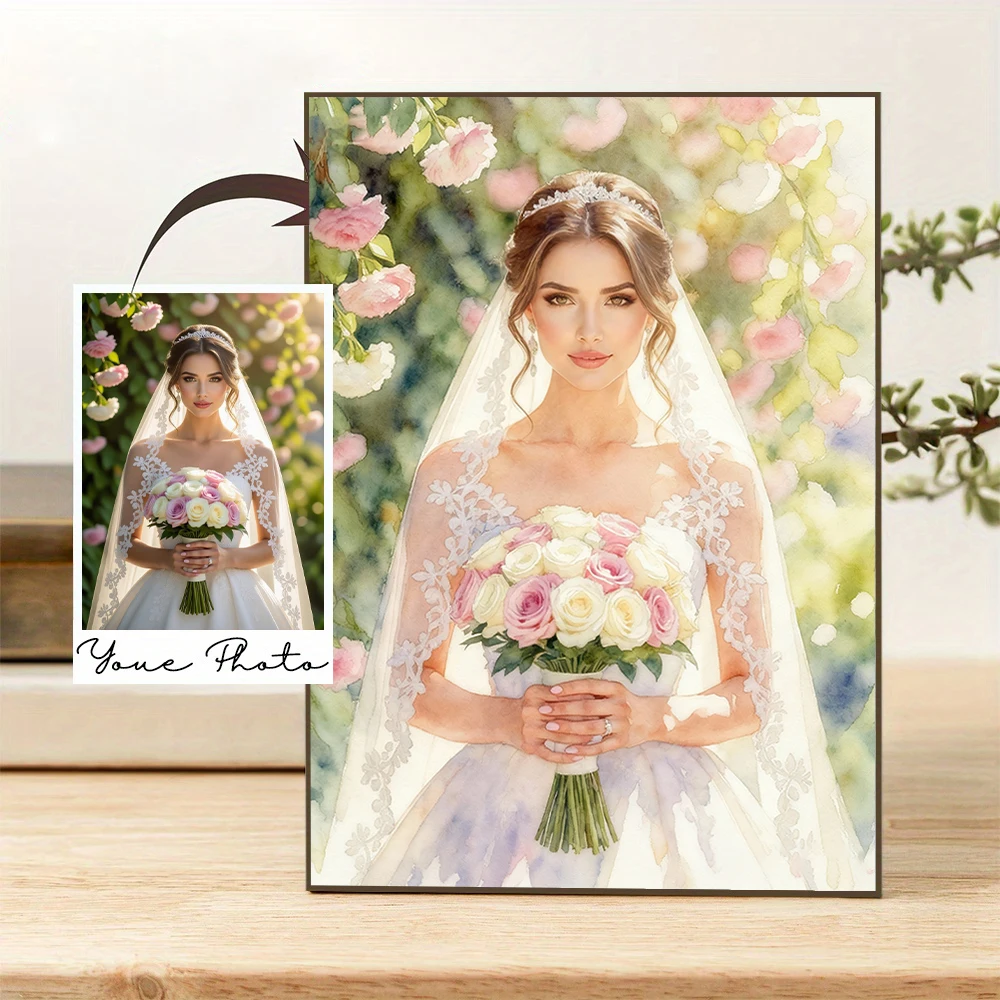 Personalisierter individueller Leinwanddruck im Aquarell-Stil, Poster, Porträt, Foto, Kunstdruck, Heimdekoration, Geschenk, rahmenlos