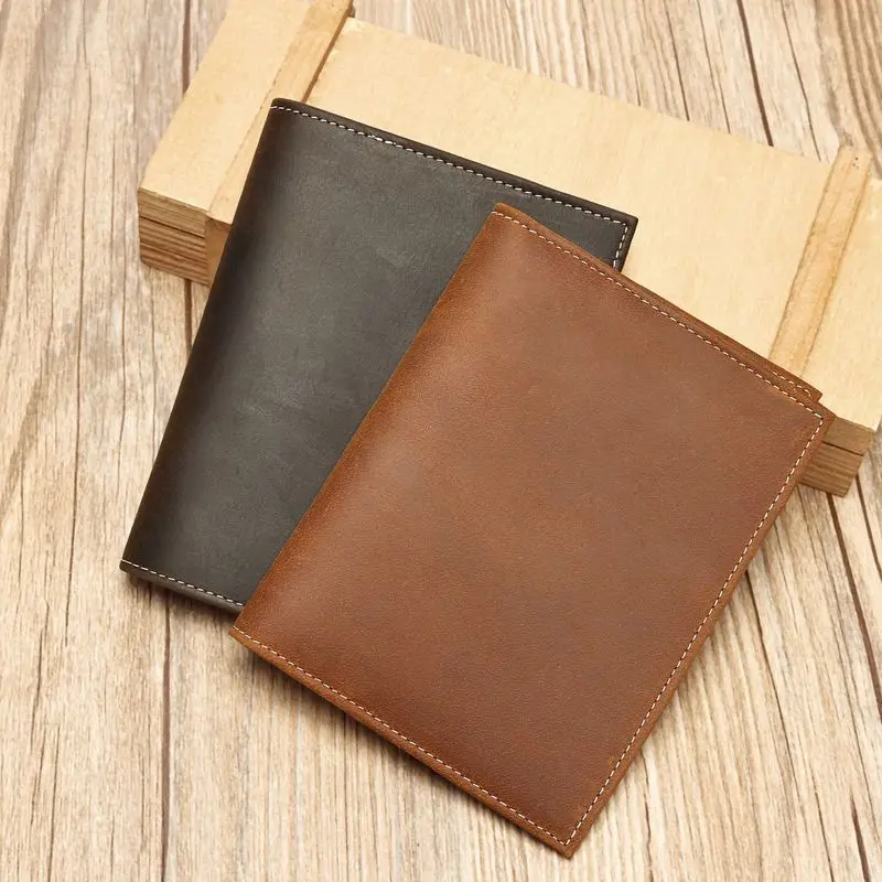 Leather men's passport case, retro and fashionable wild horse leather passport holder top layer cowhide double-fold card case